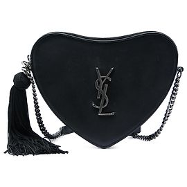 Borsa a tracolla Saint Laurent in pelle nera con monogramma, cuore e nappa Nero