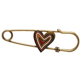 Broche épingle de sûreté en forme de cœur en émail doré Dior Doré