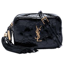 Saint Laurent Black Croc Embossed Patent Lou Belt Bag Black