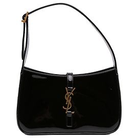 Saint Laurent Mini Le 5 à 7 en cuir verni noir Noir