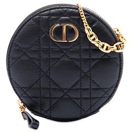Pochette Cannage Round Caro em couro de bezerro preto com corrente Dior Preto
