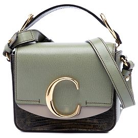 Chloé Bolsa C Mini Tricolor em couro de bezerro com relevo de crocodilo verde Verde Verde escuro