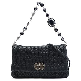 Sac à main Miu Miu Black Matelasse Nappa Crystal Chain Noir