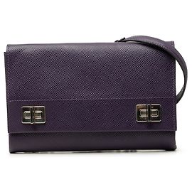 Prada Purple Saffiano Cuir Twist Lock Chain Flap Purple Dark purple