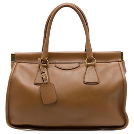 Prada Brown City Calf Frame Top Handle Tote Brown
