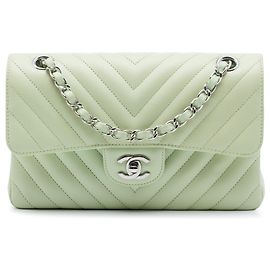 Chanel Green Small Classic Chevron Lambskin Double Flap Vert Vert clair