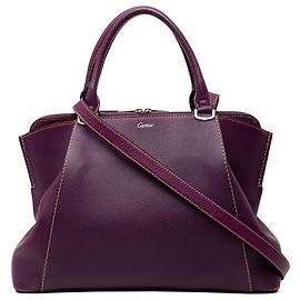 Sac à main C De Cartier en cuir violet, petite taille Violet Violet foncé