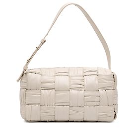 Bolsa de ombro Bottega Veneta em couro de bezerro branco Intreccio Plisse Cassette Branco