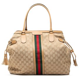 Tote Gucci em lona GG bege com tassel Web Bege