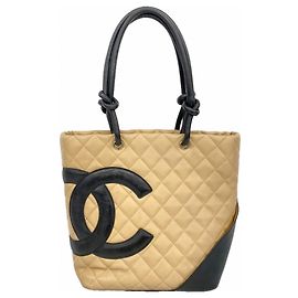 Chanel Cambon Lambskin Tote Bag Black Beige
