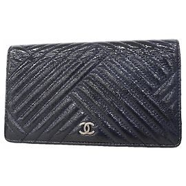 Cartera larga de piel charol Chanel Azul marino