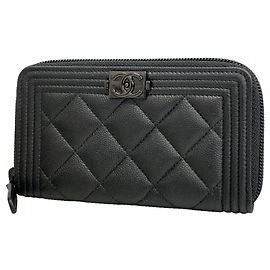 Chanel Boy Wallet in Black Grained Calfskin Black
