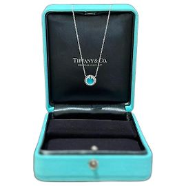 Tiffany & Co. Colar redondo de diamante e turquesa em ouro branco 18K Branco Turquesa