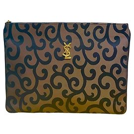 Yves Saint Laurent Monogram Canvas Clutch - Brown & Black Brown Black