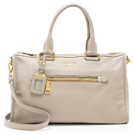 Sac à main zippé Prada Vitello Daino Gris