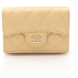 Portefeuille Chanel Classic Small Flap en cuir Marron Beige