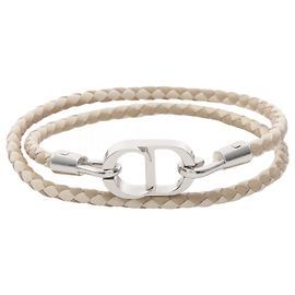 Christian Dior Dior CD Icon Leather Bracelet Brown Beige