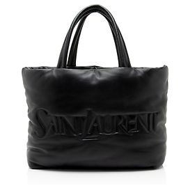 Sac Tote Shopping em couro acolchoado com logotipo Saint Laurent Preto