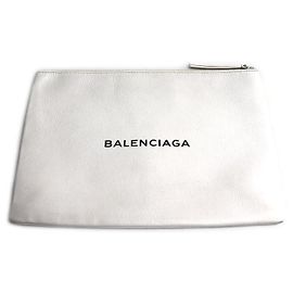 Balenciaga Shopping Clip M Leather Clutch Bag White