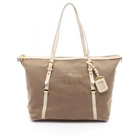 Sacote de lona jacquard LOGO e couro Prada Verde