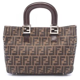 Fendi Zucca Canvas Leather Tote Bag Brown