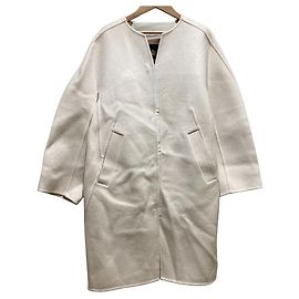 Autre Marque Drawer Wool Beaver Collarless Coat White Cream