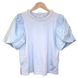 Autre Marque Top TORRAZZO DONNA con mangas tulipán de perlas Azul