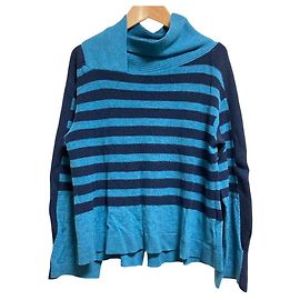 Autre Marque HIROKO BIS Border High Neck Knit Top Blue Navy blue