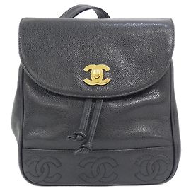 Chanel Black Grained Calfskin Backpack Black