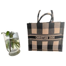 Dior Book Tote checkered canvas tote bag Black Beige