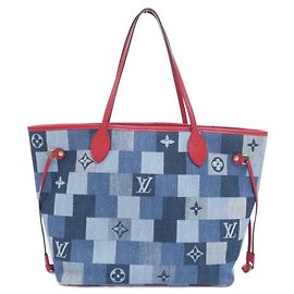 Louis Vuitton Denim Monogram Neverfull MM Handbag Red Blue
