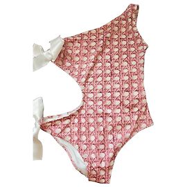 Giambattista Valli Costume intero monospalla con fiocchi Rosa Bianco