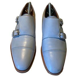 John Lobb William Double Monk Strap in pelle azzurra Blu