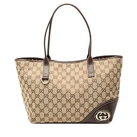 Gucci GG Canvas New Brit Tote Bag Braun Beige