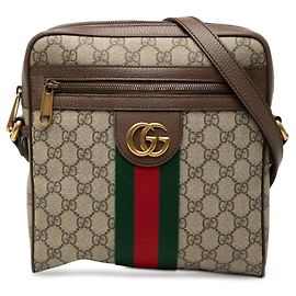 Bolsa Transversal e de Ombro Gucci GG Supreme Sherry Line Ophidia Marrom Vermelho Verde