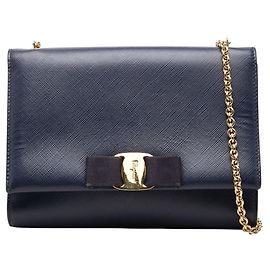 Borsa a tracolla in pelle blu navy Salvatore Ferragamo Blu navy