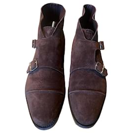 John Lobb William Double Monk Strap Suede Boots Brown Brown
