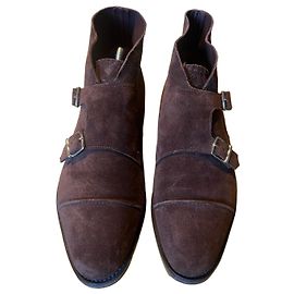 John Lobb William Monk Strap Bottines en Daim Marron Marron