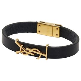 Pulseira Saint Laurent Opium com logótipo YSL Preto Dourado