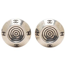 Chanel Coco Mark runde Ohrringe Silber