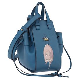 LOEWE Ghibli Collaboration Hammock Mini Hand Bag Leather Navy Gold Auth 192072SM Golden Navy blue