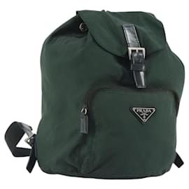 PRADA Backpack Nylon Green Silver Auth mr2668 Silvery Green