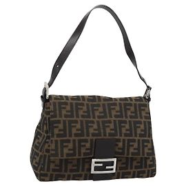 FENDI Zucca Canvas Mamma Baguette Shoulder Bag Brown Black Auth BA14486V Marron Noir