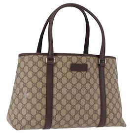 GUCCI GG Supreme Tote Bag PVC Beige Silver 114595 Auth bs36166 Silvery Beige