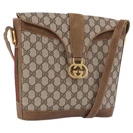 GUCCI GG Supreme Web Sherry Line Schultertasche PVC Beige Gold Auth 191908 Beige Golden