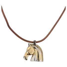 Hermès Colar HERMES Shuval de couro marrom Auth bs36204 Marrom