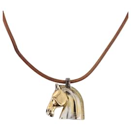 Hermès HERMES Shuval Halskette Leder Braun Auth bs36204 Braun