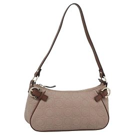 Salvatore Ferragamo Gancini Accessory Pouch Canvas Pink Gold Tone Auth 192778A Pink Other