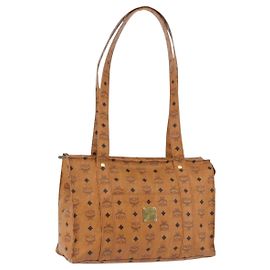 MCM Vicetos Logogram Tote Bag PVC Leather Brown Gold Auth BA14482A Brown Golden