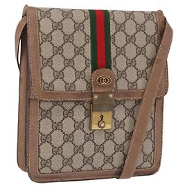 Bolsa de Ombro GUCCI GG Supreme Web Sherry Line PVC Bege Ouro Auth bs36095 Bege Dourado